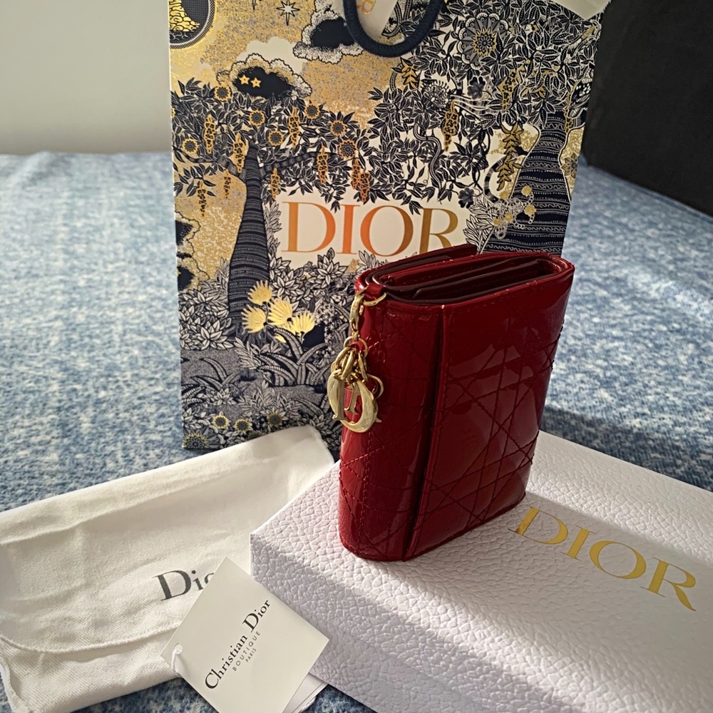 Lady Dior Lotus Wallet Rouge Cerise barely used!